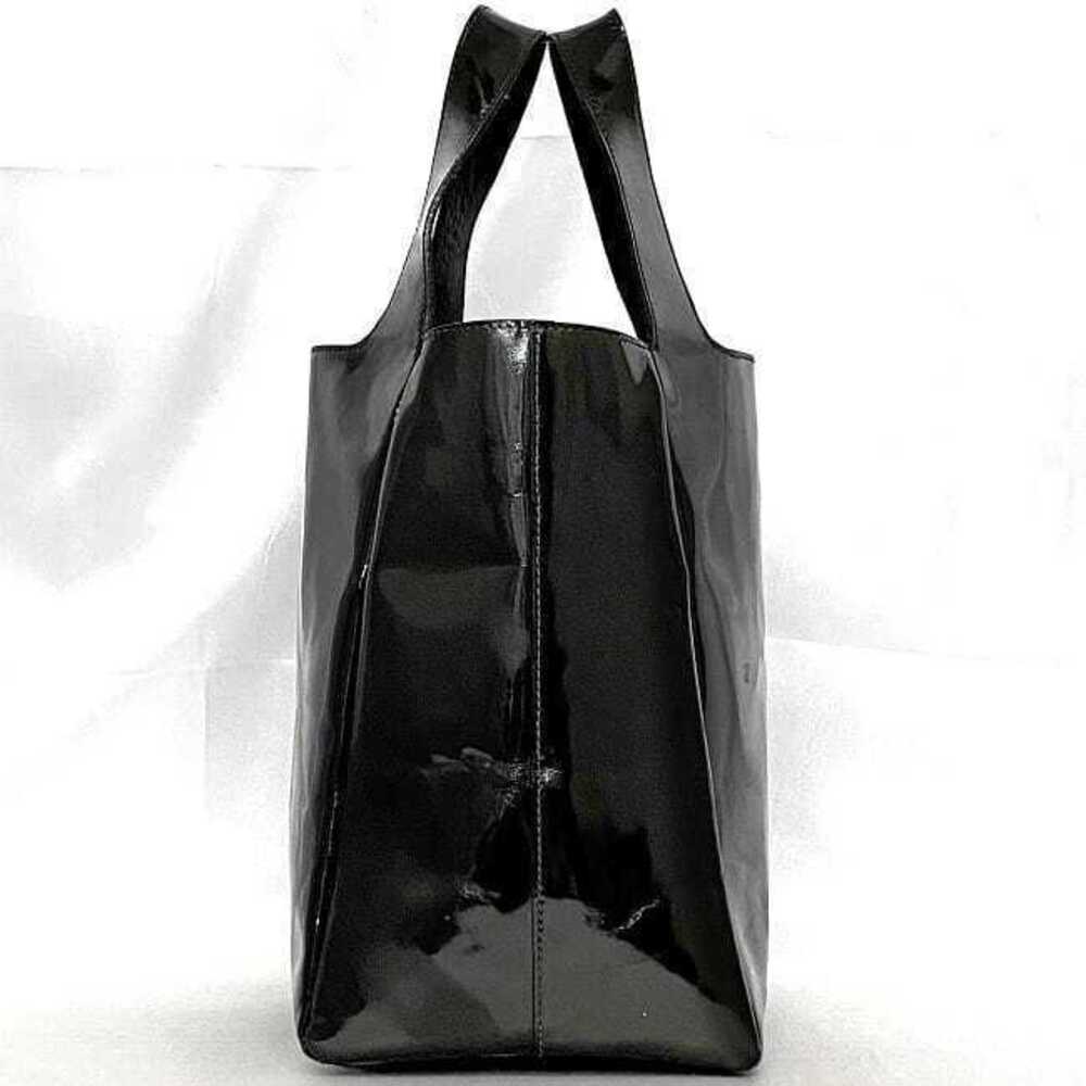 Prada Enamel Business Leather Tote Bag Vernis Patent Logo White Handbag Black